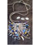 Antique Bead Neck Pouch with Sterling Silver Tokens